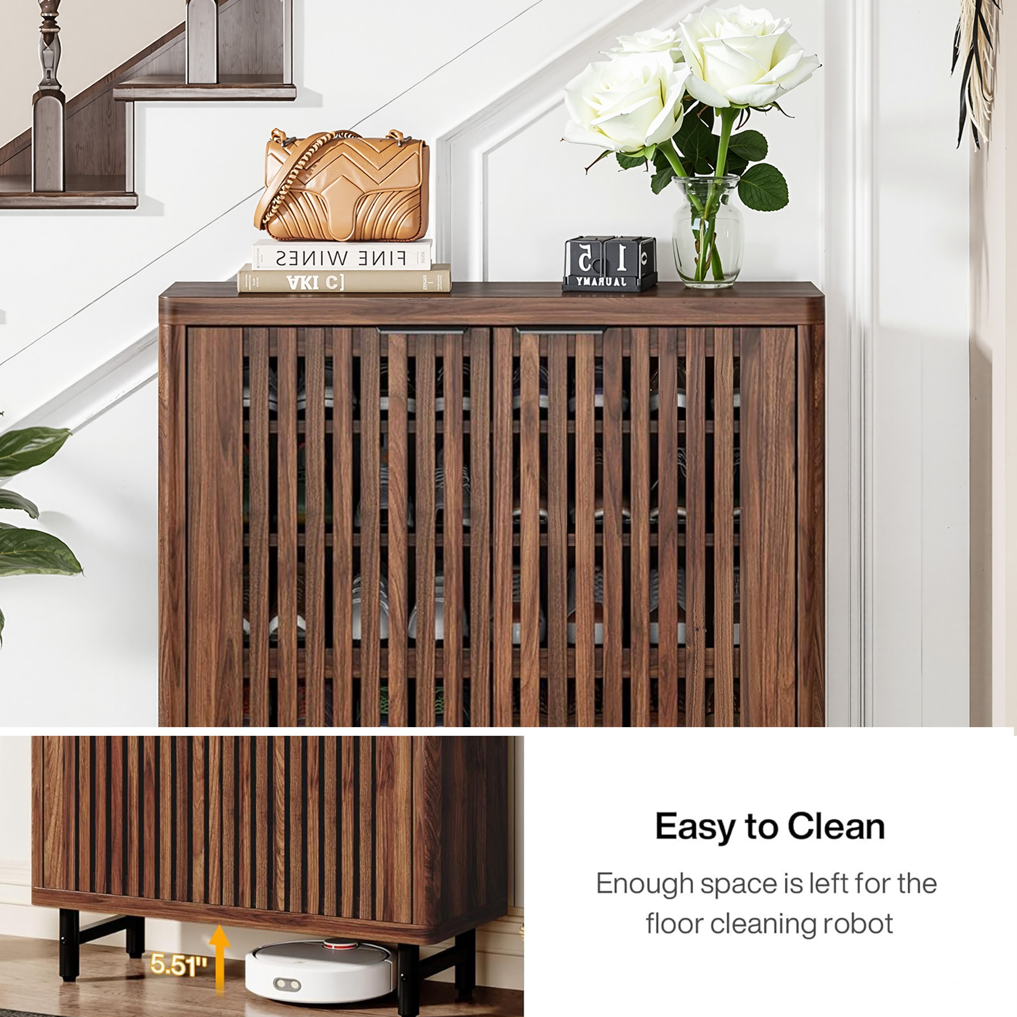 MAYEERTY High-Quality MDF Shoe Cabinet with Sturdy Metal Legs Eco-Friendly & Easy to Clean