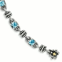 Shey Couture Sterling Silver with 14K Accent 7.5 Inch Antiqued Cushion Swiss Blue Topaz Bracelet QTC389