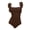 Coffee, variant on Women's Tummy Control Modest CuteOne Piece Swimsuit with Ruffle Trim & Square Neck Summer Beach Vacation Ruched Flattering Bathing Suit