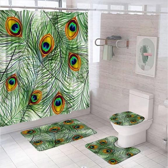 Colorful Bird Feather Shower Curtain Sets Bohemian Animal Skin Bathroom Curtains Non Slip Bath Mats Rug Carpet Lid Toilet Cover