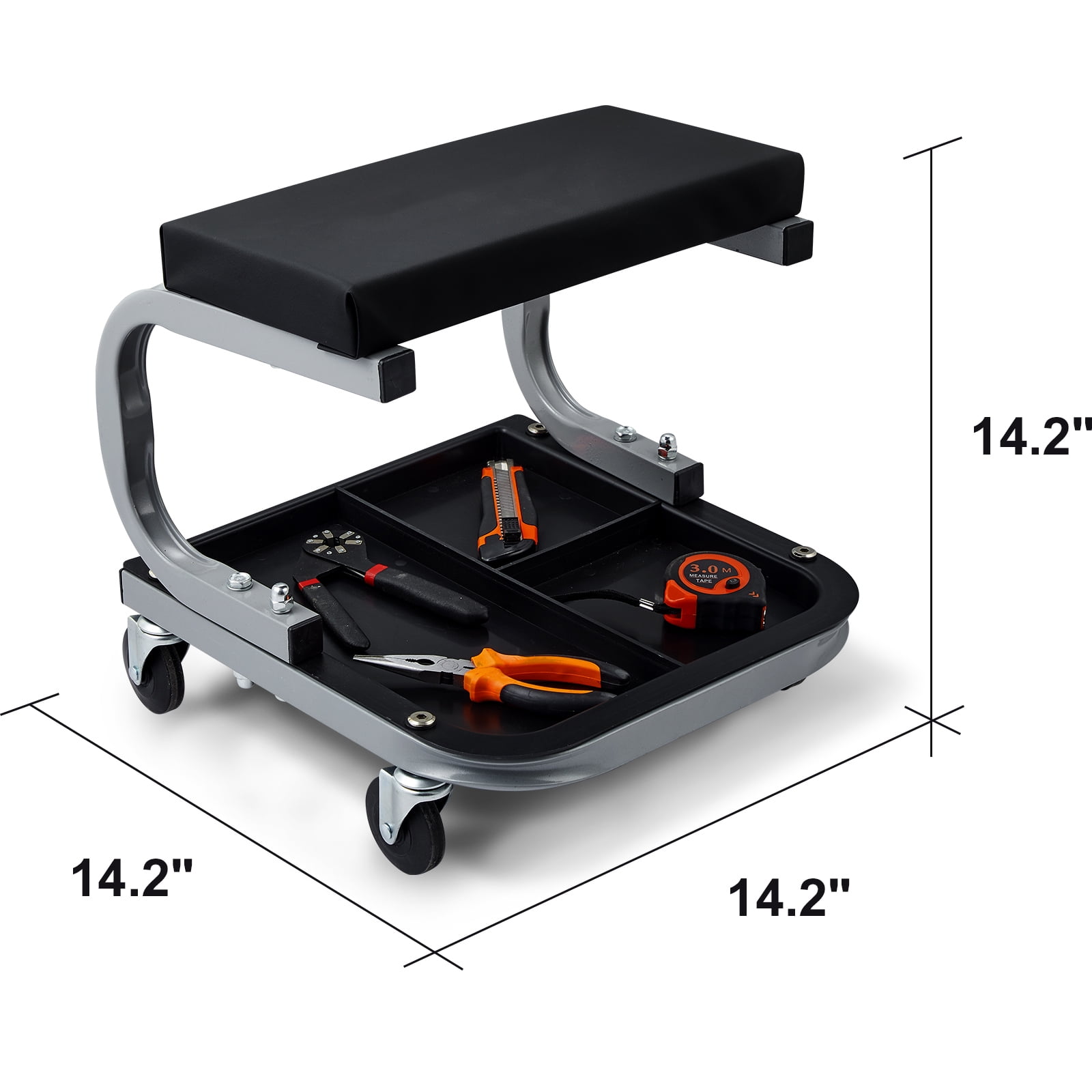 KFFKFF Garage Shop Creeper Seat with Tool Tray Rolling Padded Auto Mechanic Stool ,250 lbs Capacity
