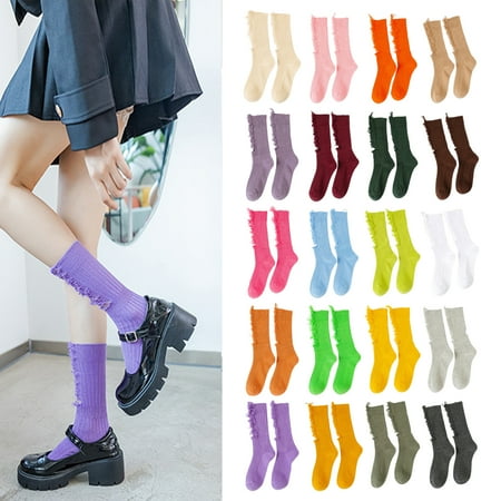 

AYYUFE 1 Pair Women Stockings Solid Color Breathable Cotton Sweat Absorption Protective Soft High Elasticity Ripped Long Holes Women Socks Fitness Socks