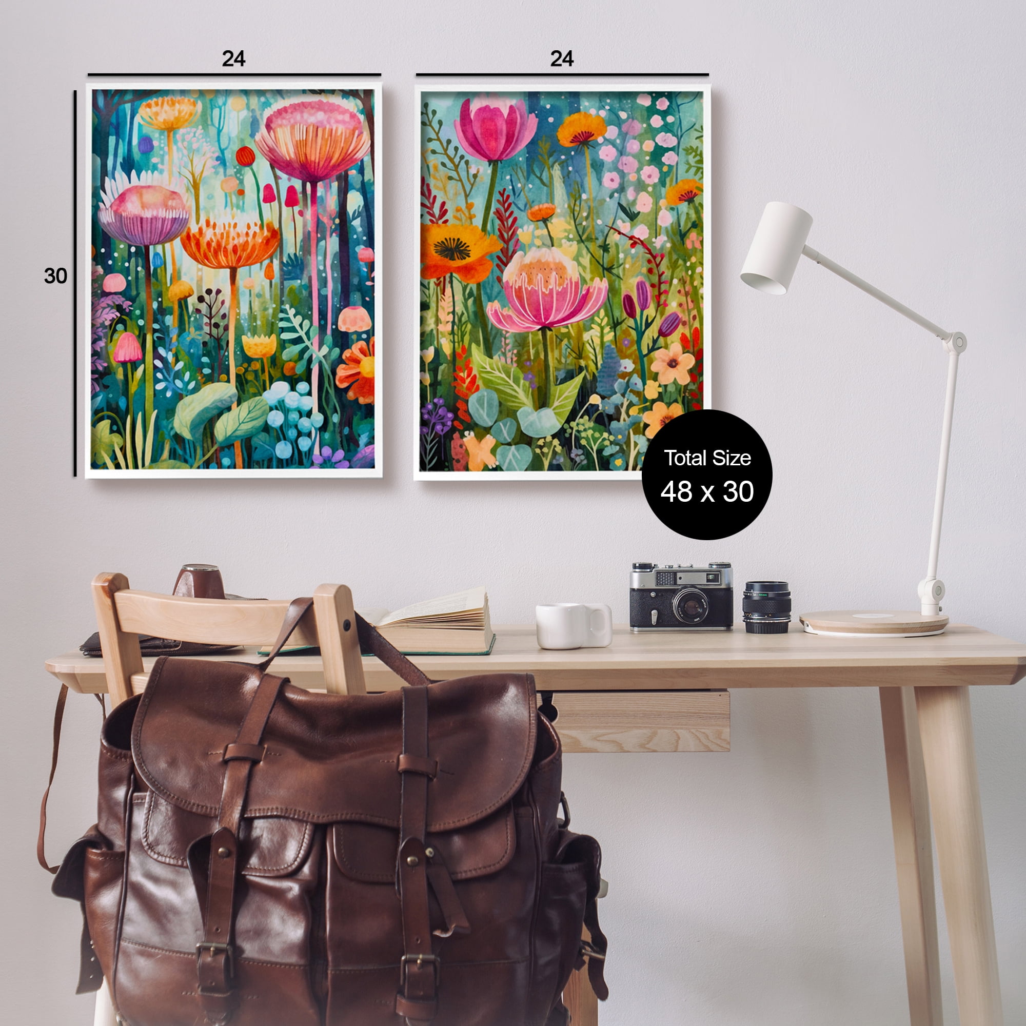 Stupell Industries Whimsical Gardens Landscape Botanical & Floral Painting White Framed Art Print Wall Art, 24 x 30, Set of 2