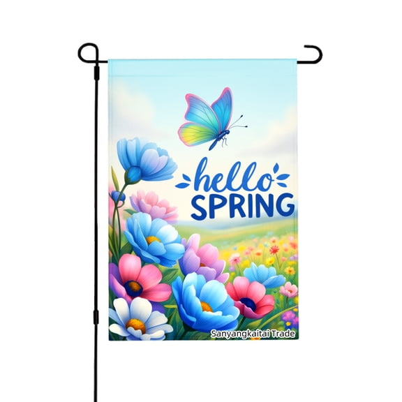 Joocar Hello Spring Garden Flag With Colorful Flowers And Butterfly For Spring Summer Home Outdoor Garden Yard Door Decor 12x18 Inch