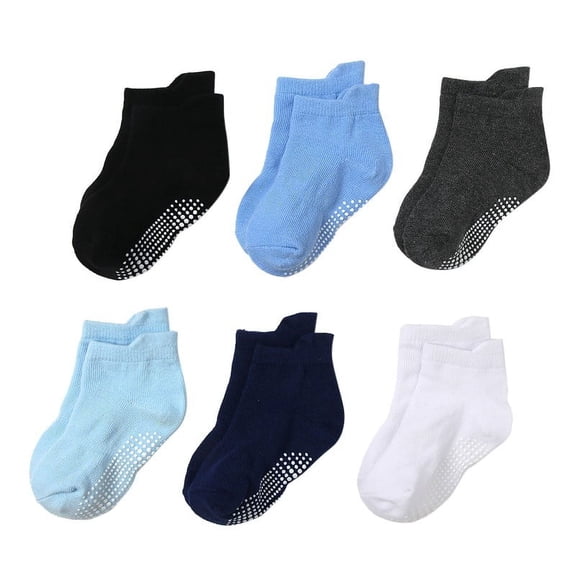 Ticikt 6 Pack Non Kids Toddler Baby Socks with Grips 1-2 Years Boys Girls Cotton Ankle Socks Multi Colors