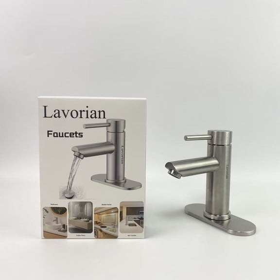 Lavorian Faucets,Brushed Nickel Bathroom Sink Faucets Single Hole Single Handle Stainless Steel Bathroom Faucet RV Faucet Deck Mount 1 Hole or 3 Holes with Pop-up Drains with Overflow