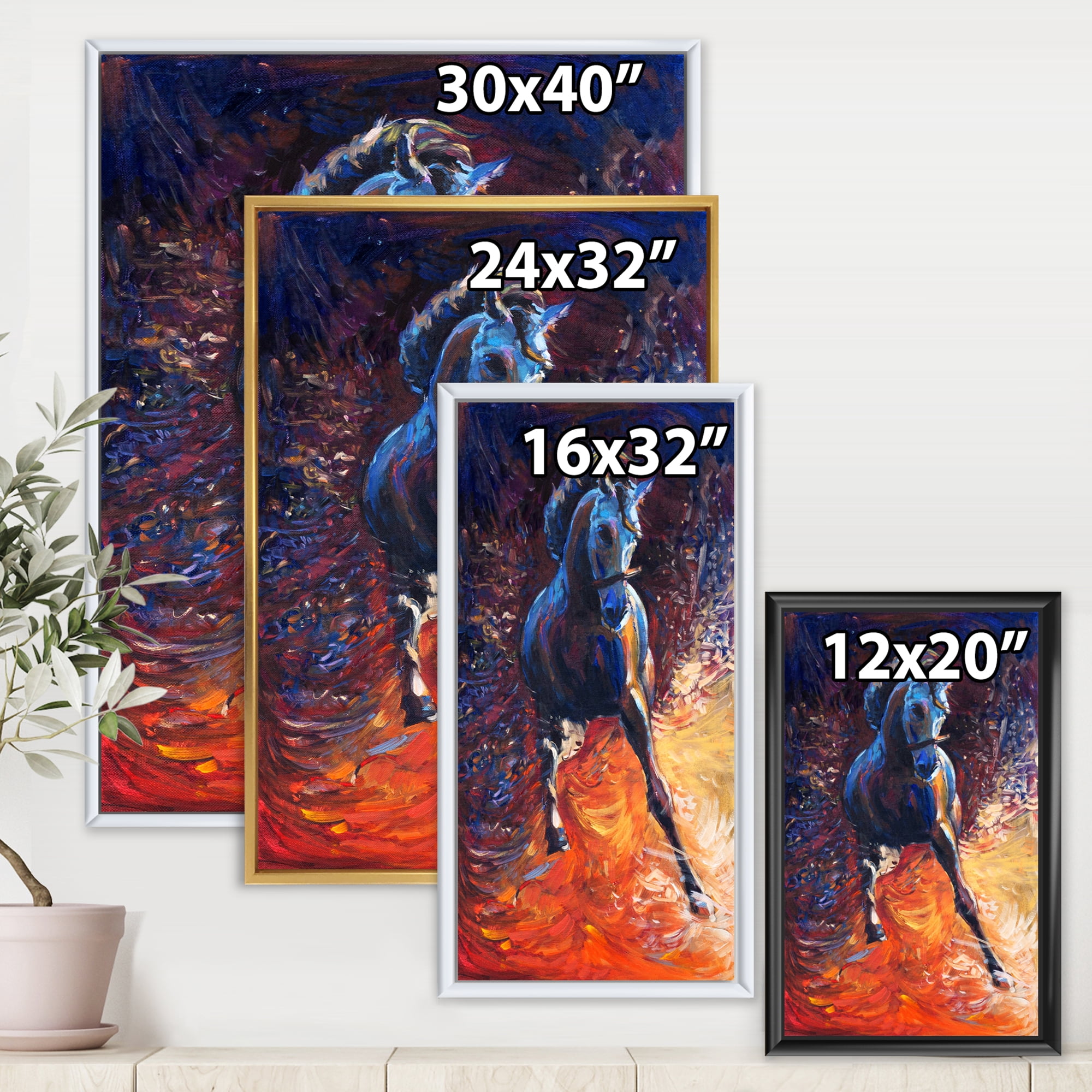 Designart 'Portrait Of A Galoping Blue Horse' Farmhouse Framed Canvas Wall Art Print