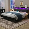 thumbnail image 6 of 4 EVER WINNER Queen Bed Frame with Storage headboard, Metal Platform Bed with LED Lights and Charging Station, Comfortable Upholstered Backrest, Black, 6 of 7