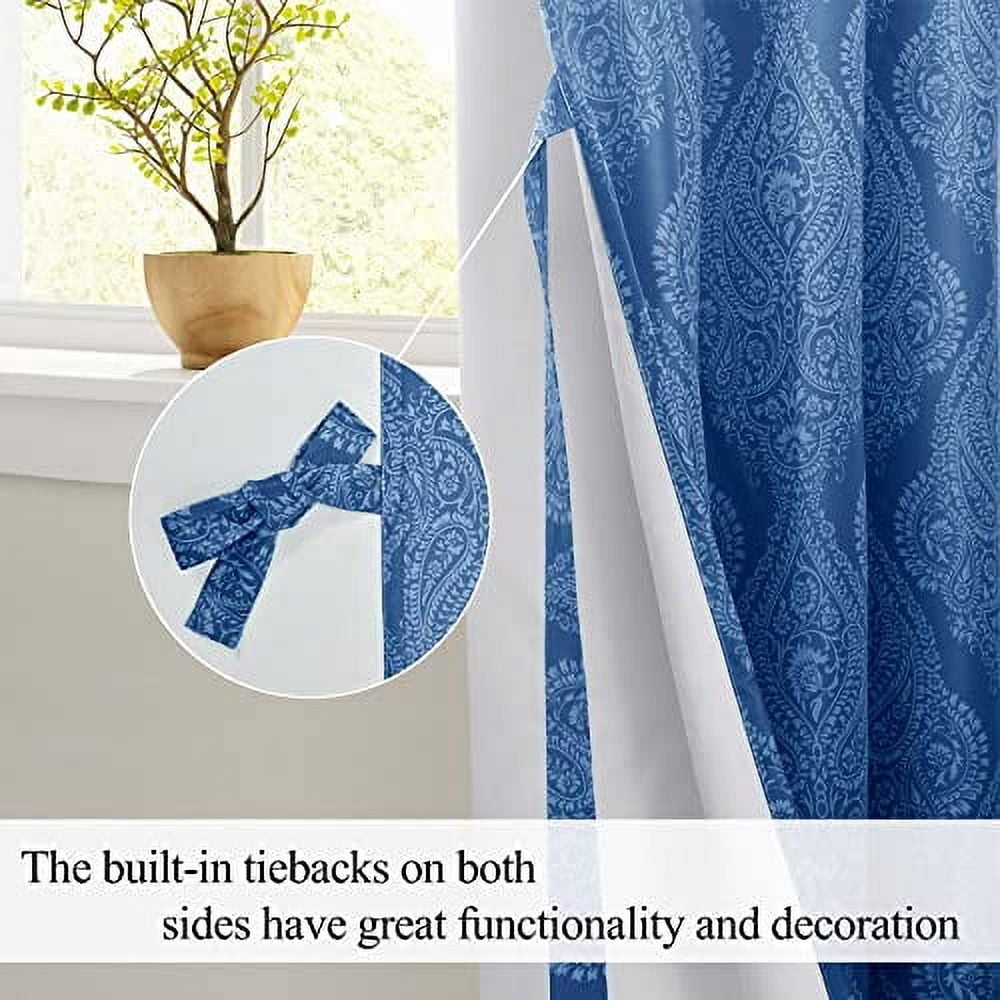 DWCN Ombre Blackout Curtains–Damask Patterned Thermal Insulated Noise Reducing Grommet Curtains for Bedroom Living Room, 55 x 69 Inches, Set of 2 Panels with Tiebacks, Navy Blue