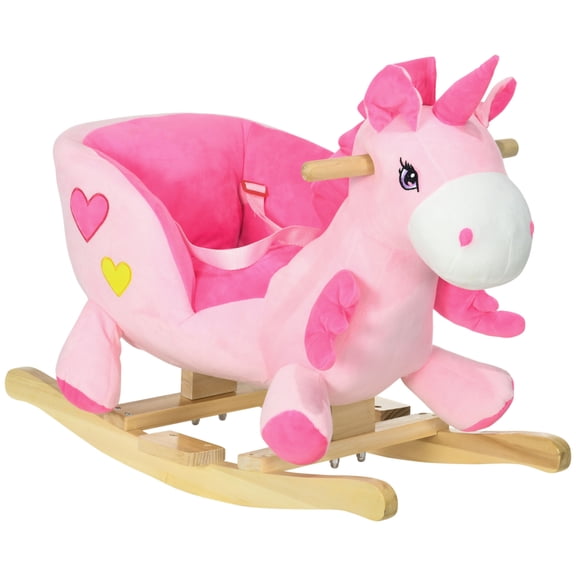 Baby Unicorn Rocking Horse with 32 Songs, Toddler Rocker Toy with Wooden Base and Seat Safety Belt for 1.5-3 Year Old, Pink