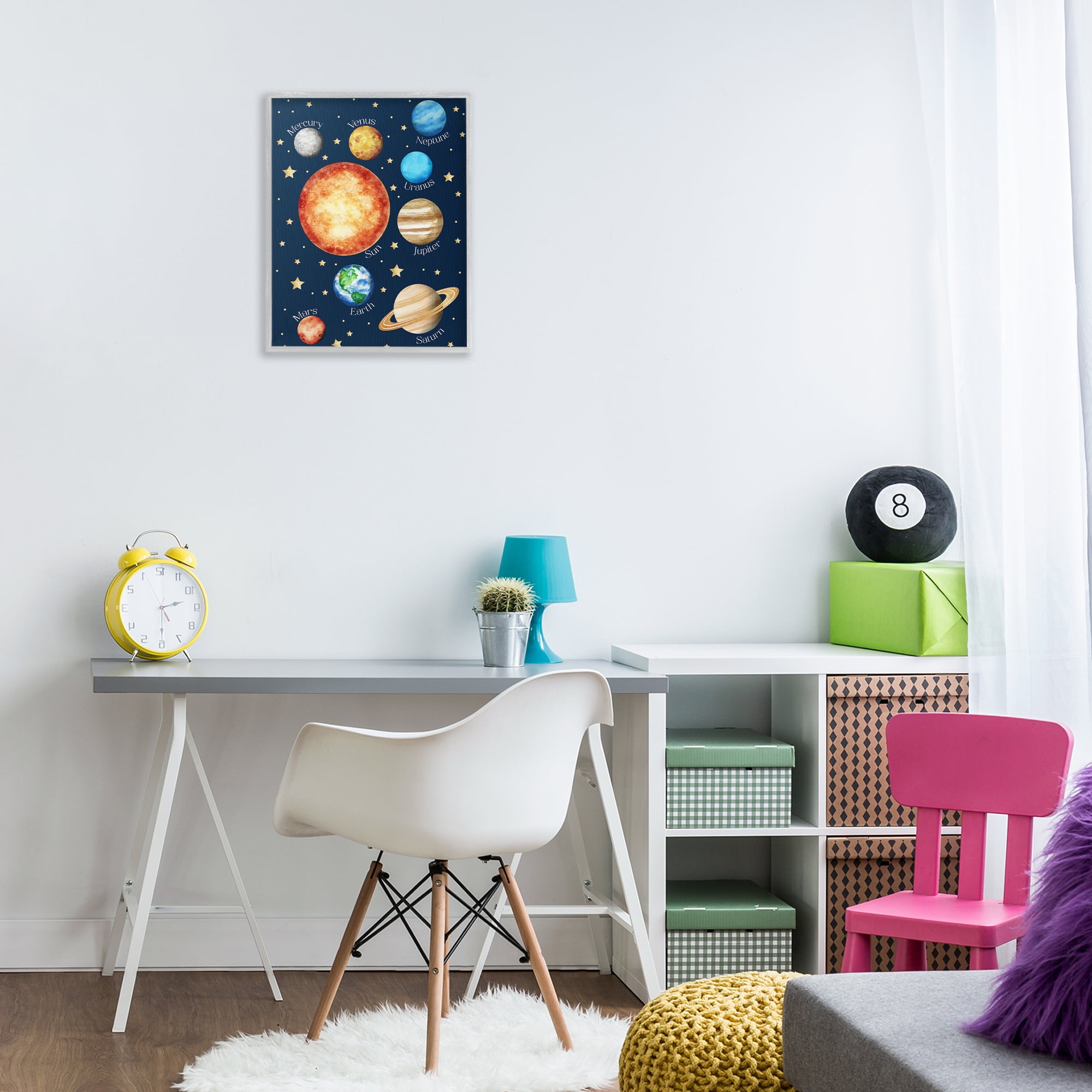Educational Solar System Space Gray Framed Giclee Art, design by Christine Simpson Art