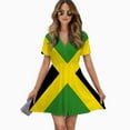 thumbnail image 2 of Simple Jamaican Flag Women Dress V-Neck Short Sleeve Flowy Swing Party Midi Dress, 2 of 4