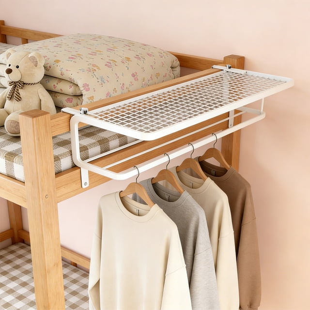 Clothes Hanger & Bedside Storage Rack, Multi-Purpose Bedside Organizer Shelf, Bedroom Storage Solution, Compact Bedside Organizer for Home & Office, Space-Saving Organizer