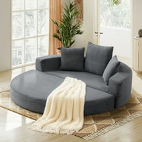 Aukfa 67" Round Convertible Folding Sofa Bed, Corduroy Futon Sleeper Couch with Pillows for Small Spaces and Living Rooms, Gray