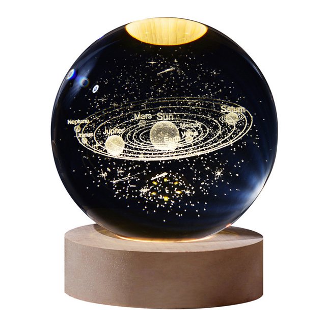 Lámpara de cristal en forma de bola de galaxia 3D Lámpara de noche con efecto de galaxia para regalos en Transparente