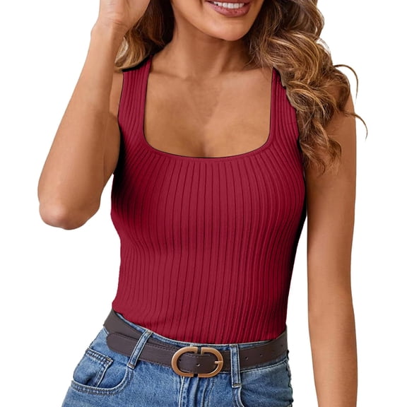 Women's Tennis Tanks Modern Ribbed Tank Tops for Summer Slim Fit Sleeveless Knit Casual Basic Tops for Daily Wear Red XXL