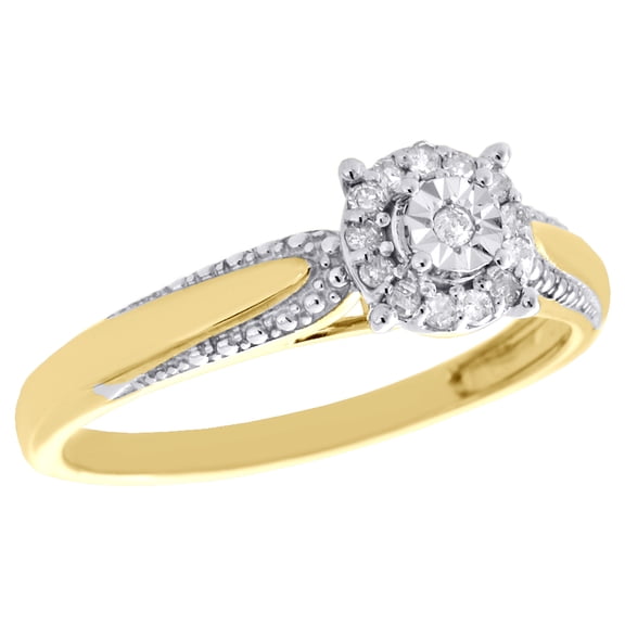 10K Yellow Gold Fanuk Set Diamond 4 Prong Engagement Wedding Ring 1/10 CT.