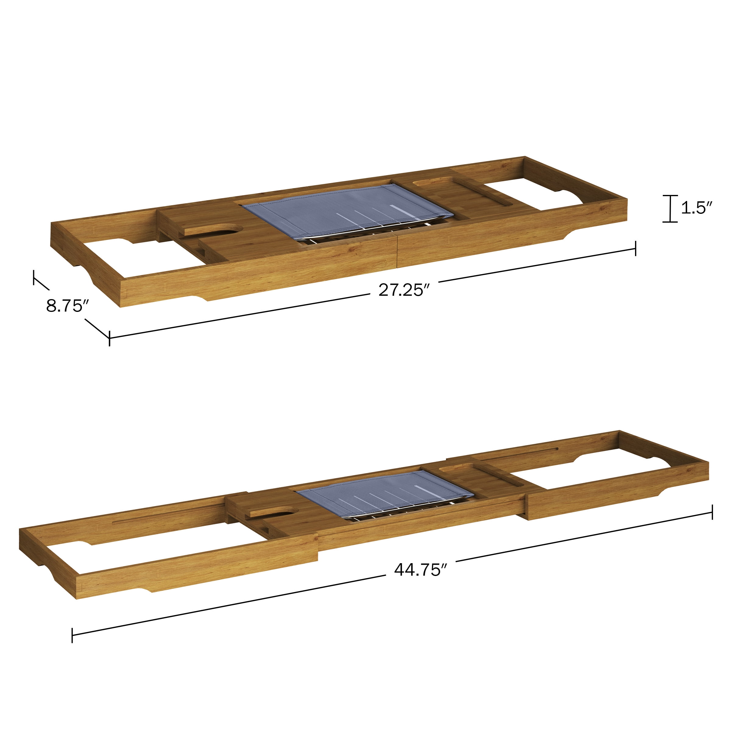 Home-Complete Acacia Bathtub Tray with Extended Sides and Wine Glass Holder