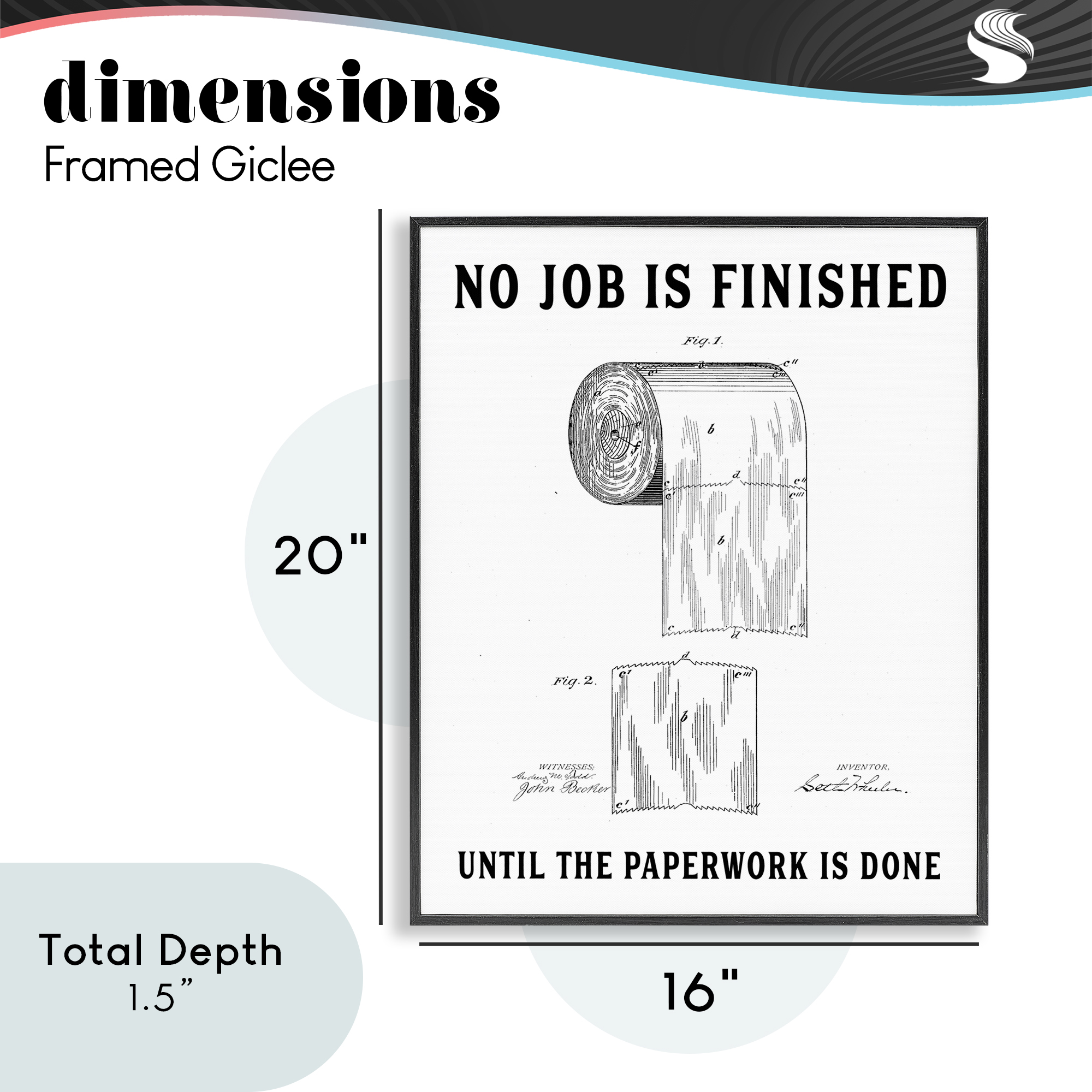 No Job Finished Toilet Paper Black Framed Giclee Art, design by Lettered and Lined