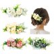 thumbnail image 1 of Paquete de 4 peinetas laterales de metal plateado con flores artificiales de rosas, pinzas para el pelo, tocado decorativo para boda, moño, accesorios para el cabello para mujer, 1 of 4