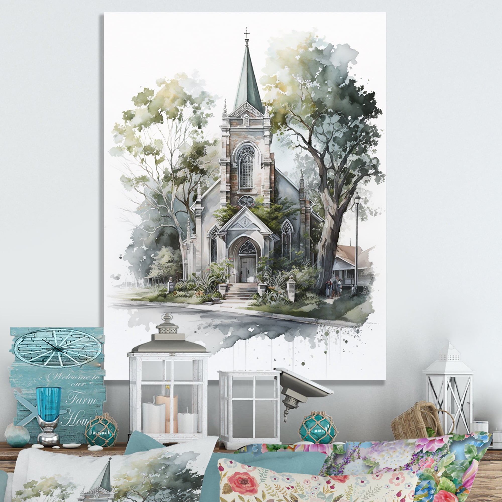 Designart Church In A Small Town IV Canvas Wall Art