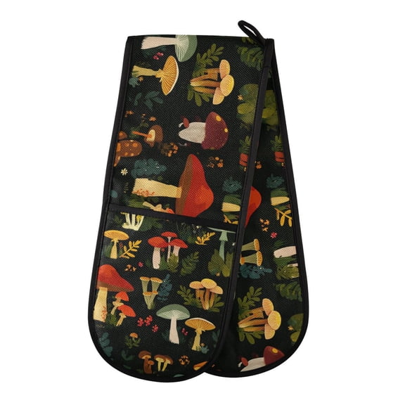 Yayeee Double Oven Mitt Kitchen Heat Resistant Baking 35" x7" Quilted Cotton Glove, Various Mushrooms Pattern