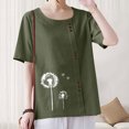 thumbnail image 5 of QUNYINEY Casual Women's T Shirts Crew Neck Short Sleeve Floral Tops Linen Loose Button Pullover Shirts, 5 of 7