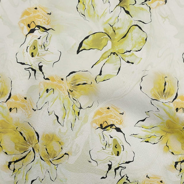 oneOone Viscose Chiffon Yellow Fabric Floral & Craft Projects Decor Fabric Printed By The Yard 42 Inch Wide