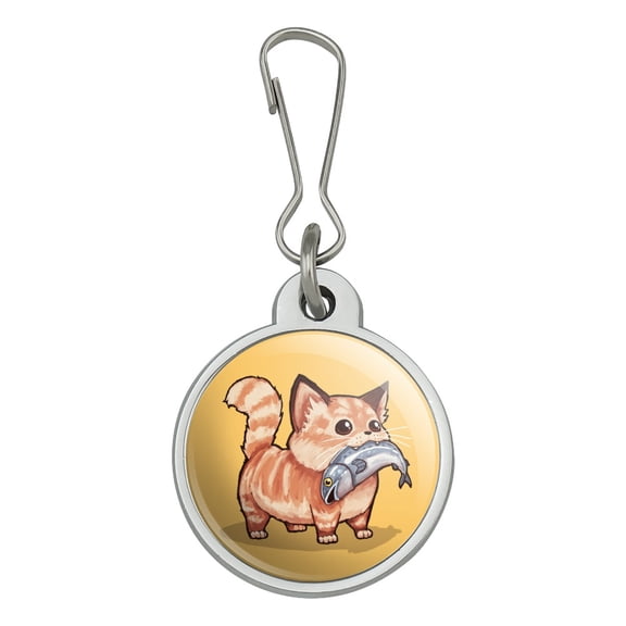 Kawaii Cute Cat with Fish in Mouth Jacket Handbag Purse Luggage Backpack Zipper Pull Charm