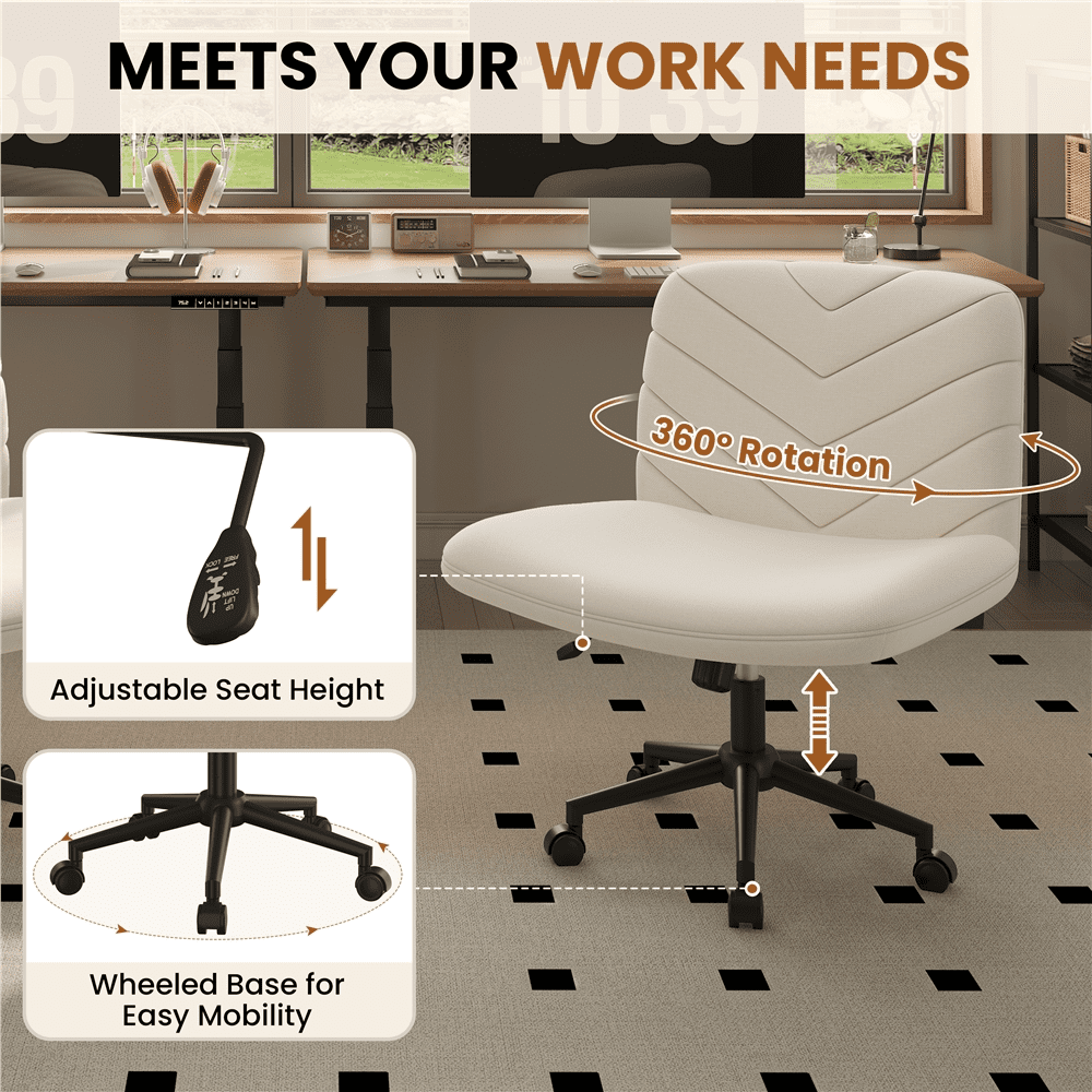 Alden Design Fabric Swivel Desk Chair with Wheels, Beige