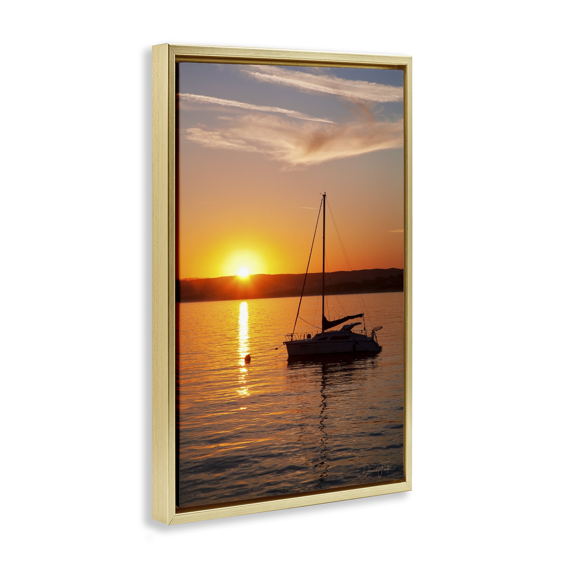 Stupell Industries Boat Ride at Sunset Landscape Photography Gold Floater Framed Canvas Art Print Wall Art, 17 x 25