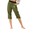 thumbnail image 1 of Pantalones Elásticos de Cintura para Mujeres Capris de Salida Casual Sólido con Bolsillos, Capris de Mujer para el Verano, 1 of 5