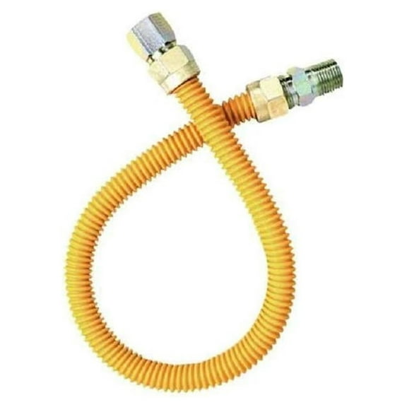 24" Stainless Steel Corrugated Yellow Epoxy Coated 1/2" MIP x 1/2" FIP Flex Gas Flexible Line,Natural Gas Connector Hose Supply Line For Gas Pipe,Hot Water Heater,Range,Dryer,Stove(1)