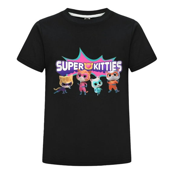 Kids SuperKitties Youth T-Shirt – Boys Girls Cartoon Cat Tee – Colorful Graphic Short Sleeve Shirt – Fun Summer Wear – Casual Top for Toddlers