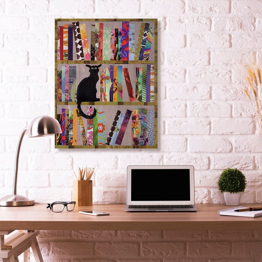 Stupell Industries Bookcase Cat Collage Modern Design Super Canvas Wall Art by Artpoptart