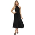 thumbnail image 6 of Women Cross Halterneck Party Dress Tiered Flared A-Line Midi Dress-Cerulean-M, 6 of 7