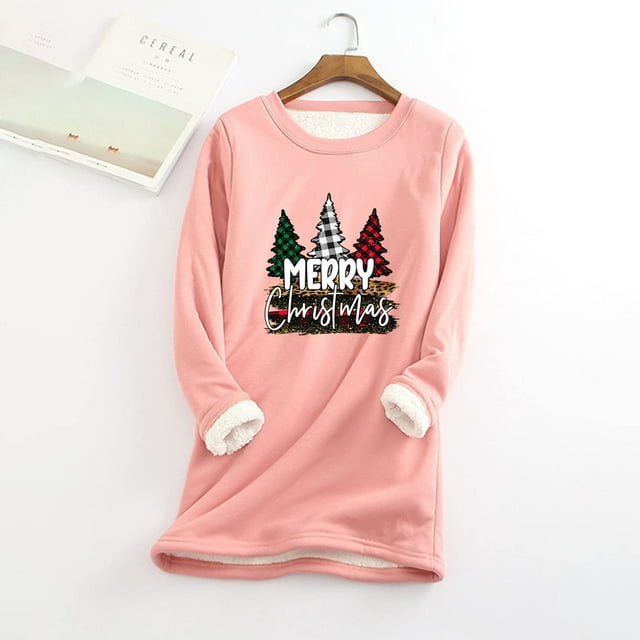 Tenue d'Hiver Mode Femme Noël Imprimé Manches Régulières Hiver Ample Vacances Décontracté Manches Col Rond Chemise Hauts Mignons Tenues d'Hiver en Solde