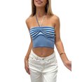 thumbnail image 3 of VISgogo - Chaleco de verano para mujer con cuello halter, estampado de rayas, sin mangas, fruncido, ajustado, recortado, sin mangas, camisola de punto VISgogo  moda, 3 of 9