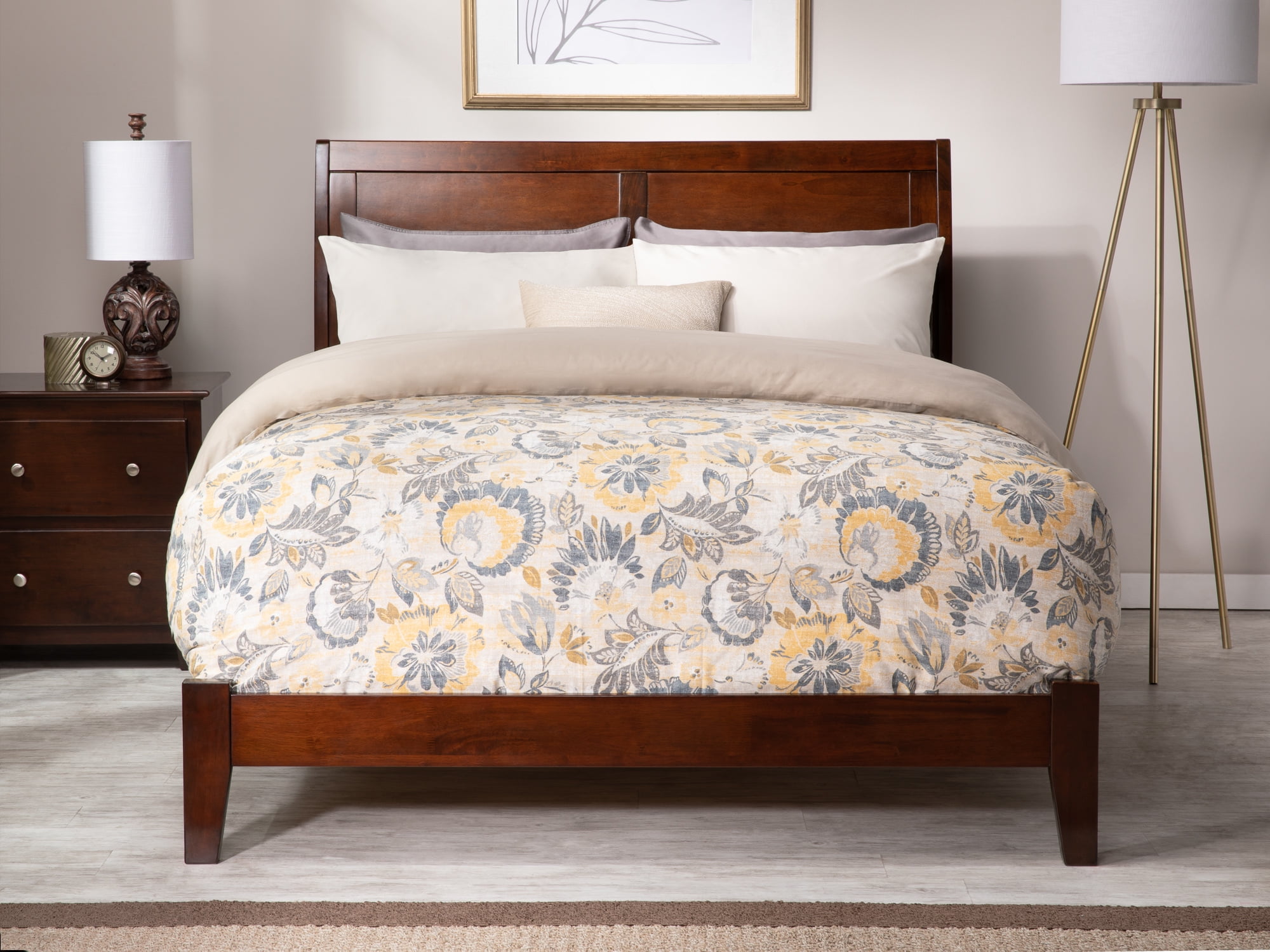 AFI Portland Queen Wood Foundation Bed Frame with Sleigh Headboard, Walnut