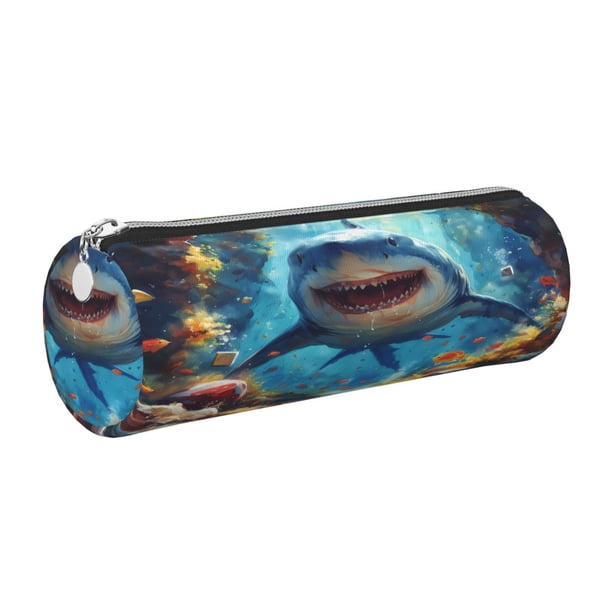 Disketp Colorful Underwater Shark Estuche Organizador de Lápices de Cuero, Estuche de Oficina con Cremallera para Bolígrafo y Lápiz