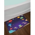 thumbnail image 2 of Alien Bath Mat, Outer Space Themed Cartoon Astronaut Traveling Galaxies Stars Rocket Spaceship, Plush Bathroom Decor Mat with Non Slip Backing, 29.5" X 17.5", Indigo Multicolor, by Ambesonne, 2 of 2