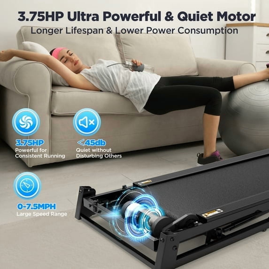 Treadmill for Home Small with Incline - 3.8HP Quiet Walking Running Treadmill with Handles, 320LBS Capacity, Home Office Multi Portable Treadmills for Running Jogging Walking