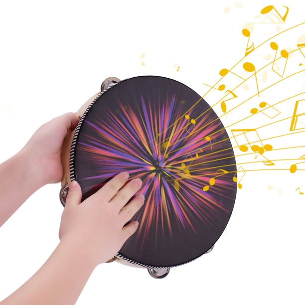 10 Inch Wooden Rdiant Tambourine Handbell Hand Drum with Single Row