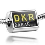 Neonblond Charm DKR Airport Code for Dakar 925 Sterling Silver Bead