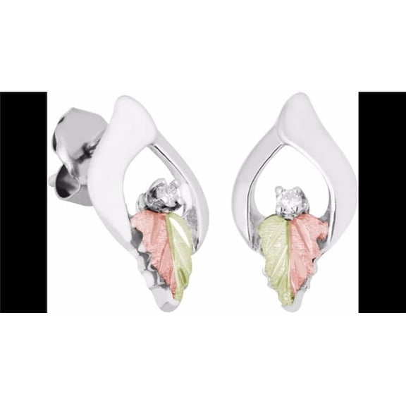 Black Hills Gold Sterling Silver Post Earrings with Diamond - 0.33 x 0.59 in.