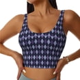 thumbnail image 3 of Goofa Purple and Blue Squares Printed Sports Bras for Women, High Impact Running Bra Workout Crop Tank Tops Longline Sports Bra Push up-X-Large, 3 of 9