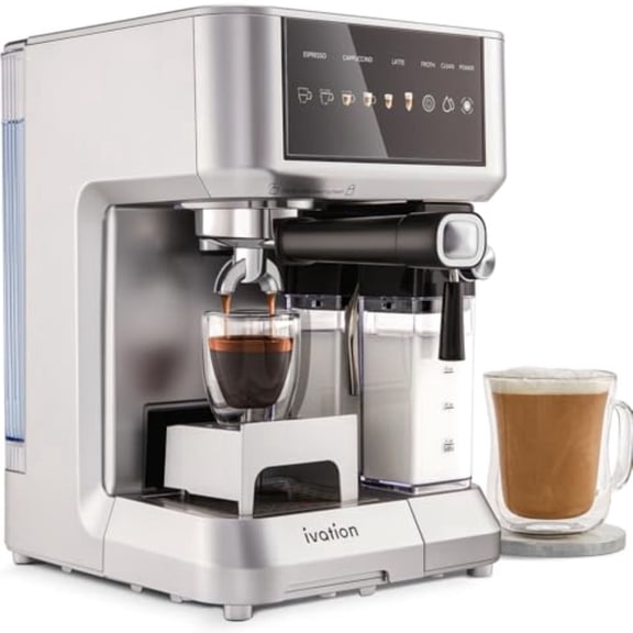 IVATION Espresso & Cappuccino Maker with Frother, 58mm Coffee Machine, Single & Double Shot, Auto Clean