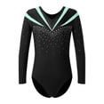 thumbnail image 5 of iiniim Girls One Piece Sequins Rhinestone Long Sleeve Leotards Athletics Gym Dance Unitard Bodysuit Light Green 8, 5 of 7