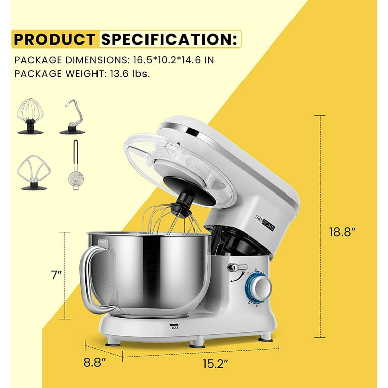 Aucma Stand Mixer,6.5-QT 660W 6-Speed Tilt-Head Food Mixer, Kitchen  Electric Mixer with Dough Hook, Wire Whip & Beater (6.5QT, White)