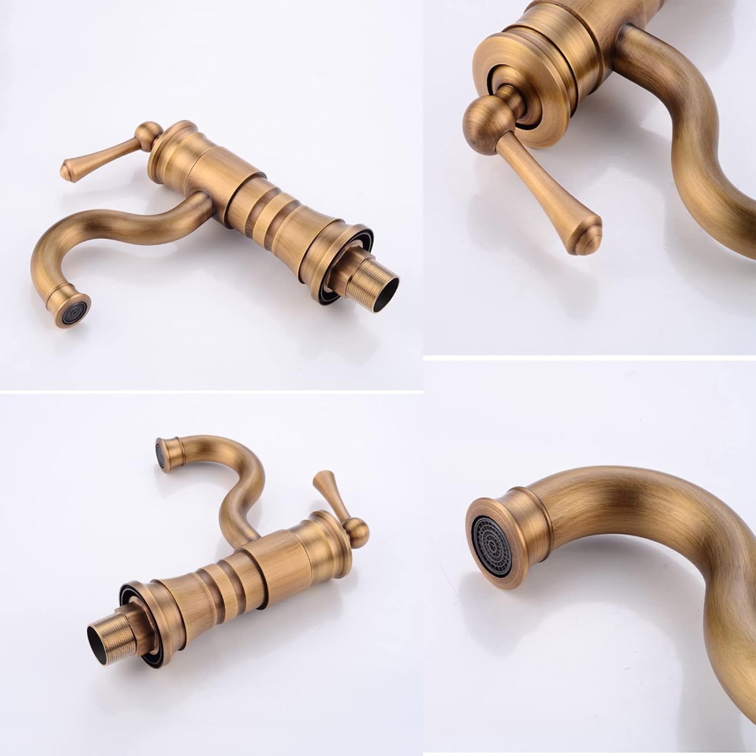 Vintage Bathroom Faucet Antique, 360 Swivel Spout Antique Brass, Cold Hot Mixer Vintage Vanity Tap, Single Handle Bathroom Sink Faucet, High